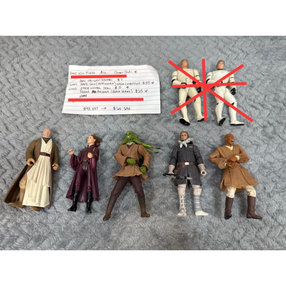 Star Wars Action Figure Han‎ Solo, Padme, Mace Windu, Kit Fisto (5 Figures)